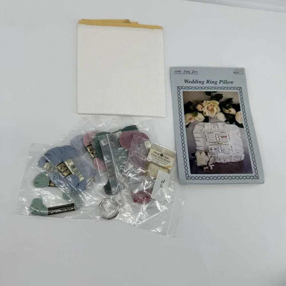 Little Lindy Jane Wedding Ring Pillow Cross Stitch Kit Complete Pattern Supplies